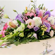 Purple &amp; White Casket Spray